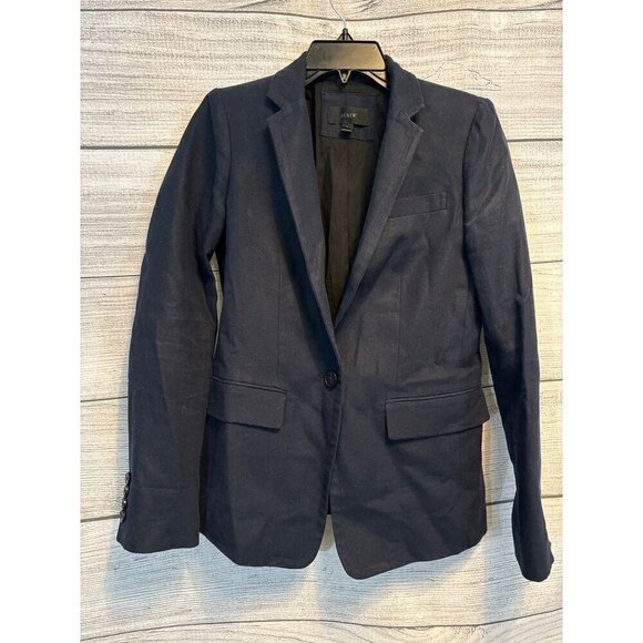 J.Crew Navy Linen Professional Blazer Size 0 - Picture 1 of 4